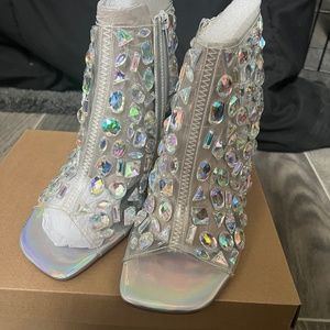 Steve Madden clear/iridescent ankle booties